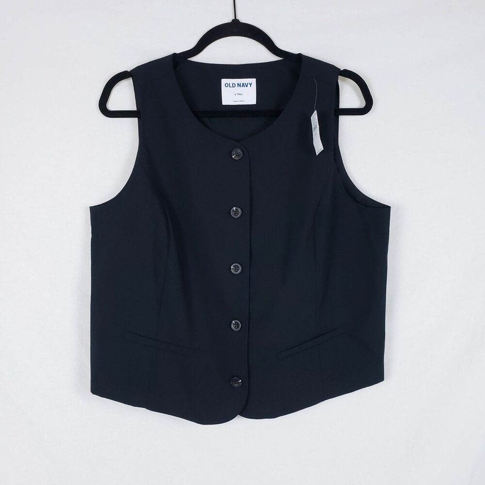 Old Navy Tailored Vest Top Womens L Tall Black 90s Minimalist Menswear-Inspired